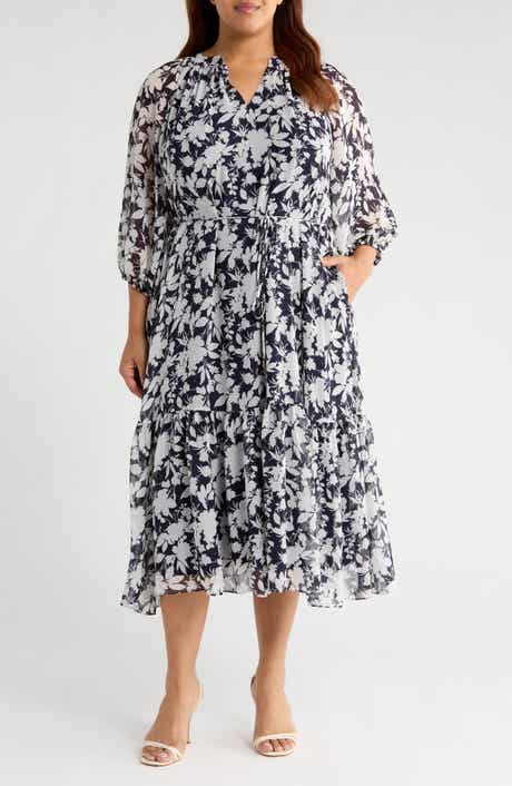 Julia Jordan Puff Sleeve Tie Belt Midi Dress