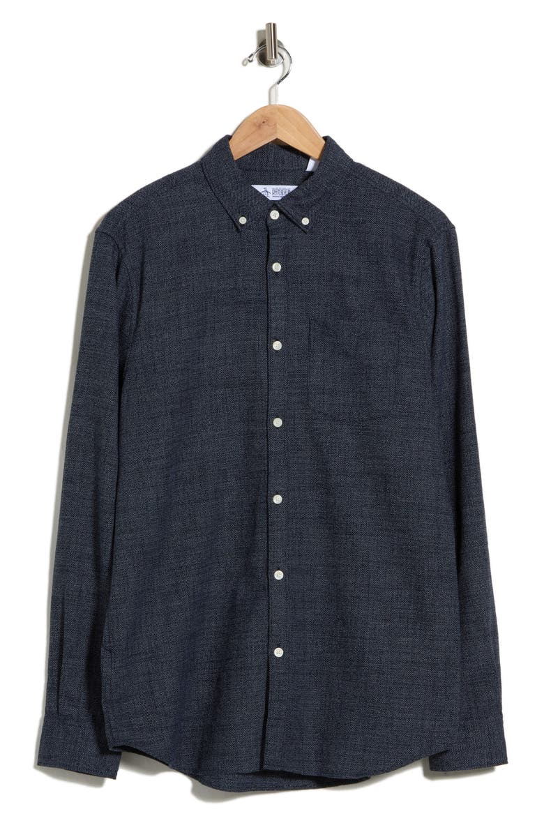 Textured Chambray Button-Down Shirt, Main, color, 413 DARK SAPPHIRE