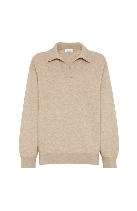 Cashmere double knit polo shirt