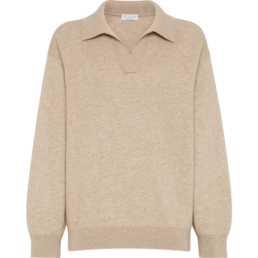 Brunello Cucinelli Cashmere Double Knit Polo Shirt In Brown