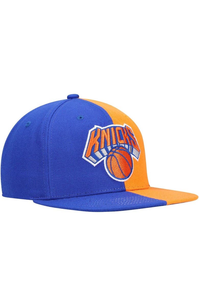 Mitchell & Ness Men's Mitchell & Ness Blue/Orange New York Knicks Team Half and Half Snapback Hat, Alternate, color, 