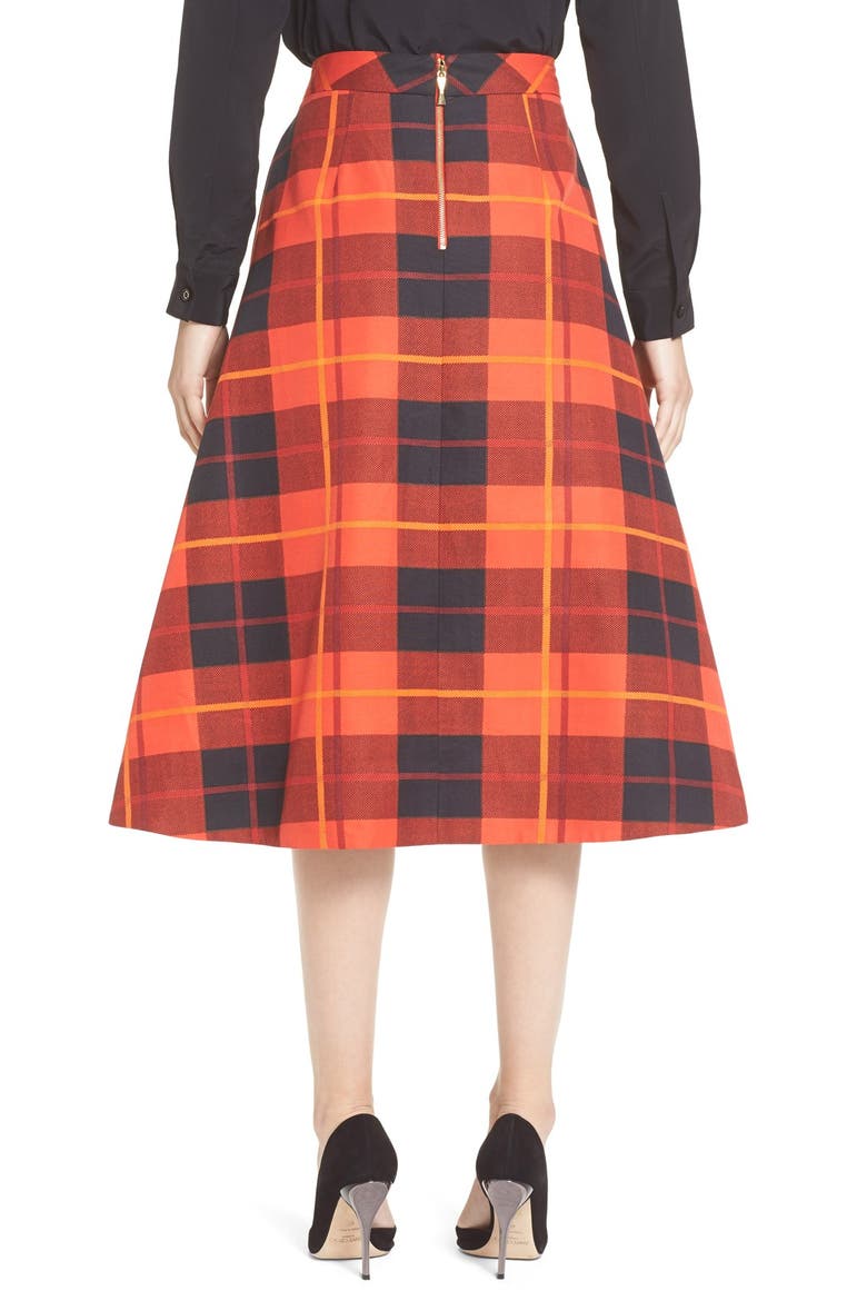 kate spade new york woodland plaid midi skirt, Alternate, color, FAIRYTALE RED