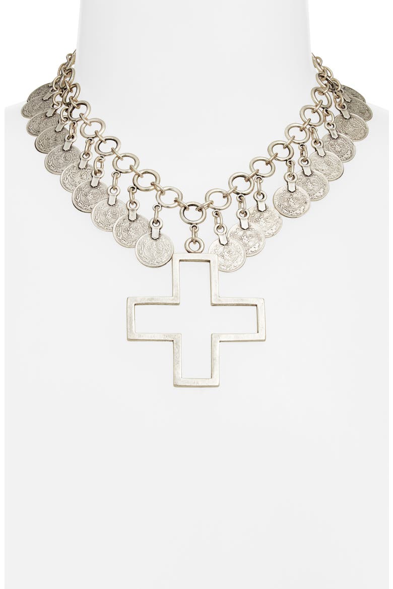 Kubai Goddess Statement Collar Necklace, Alternate, color, SILVER