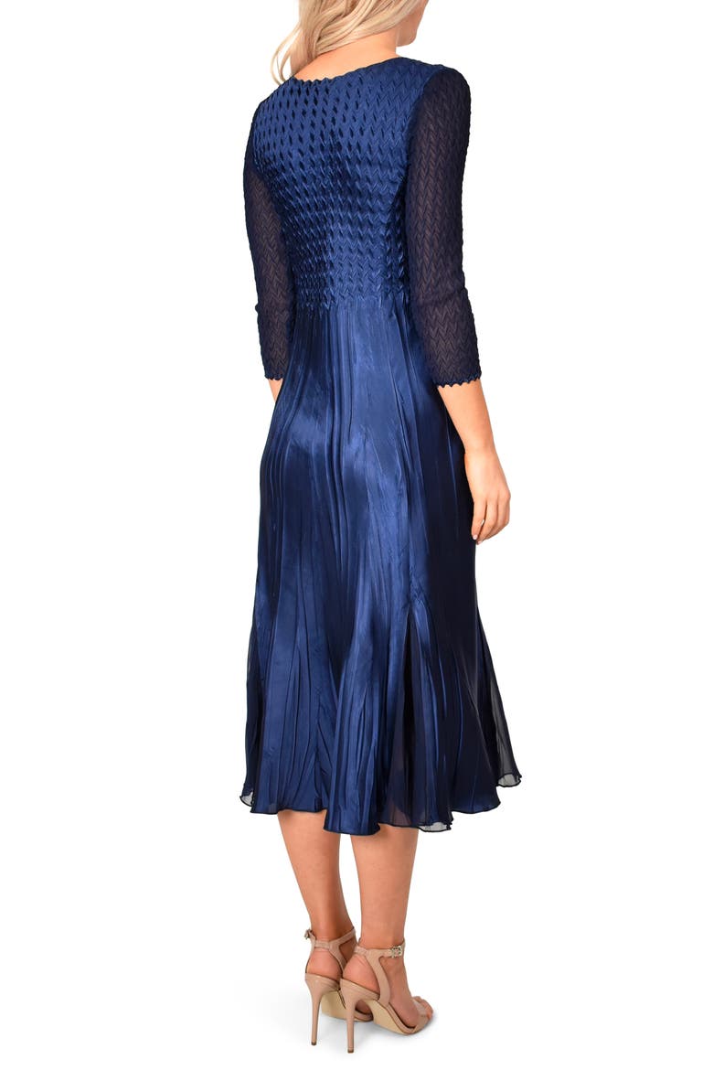 Kamarov Charmuese & Chiffon Dress, Alternate, color, MIDNIGHT NAVY