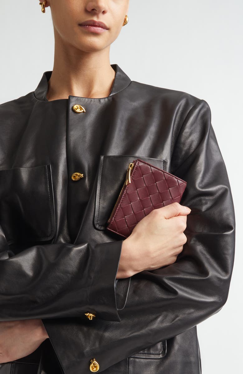 Bottega Veneta Small Intreccio Bifold Leather Wallet, Alternate, color, 2247 Barolo-Gold