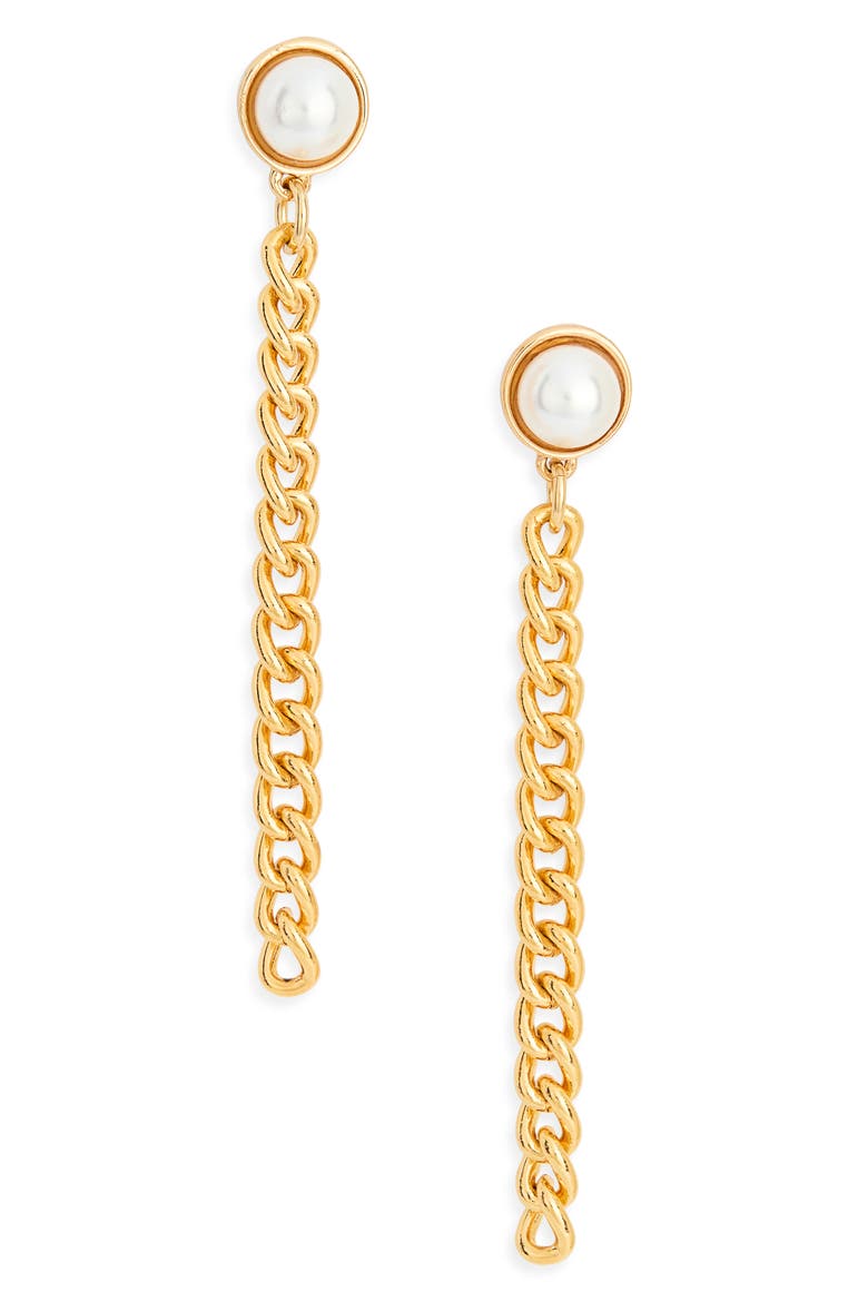 Faux Pearl Chain Drop Earrings, Main, color, GOLD