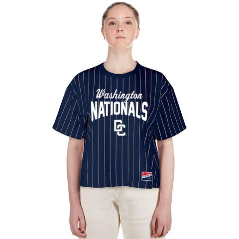 Women's New Era Navy Washington Nationals 2025 City Connect Pinstripe T-Shirt