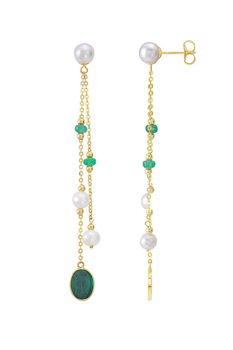 14K Yellow Gold ,Emerald,Fresh Water Pearl,Malachite Earrings, Alternate, color, Hematite and FW Blush Pearl