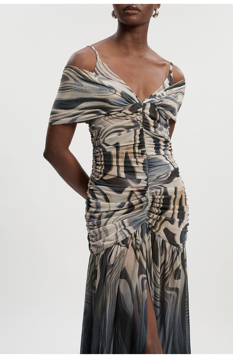 Karen Millen Petite Marble Print Mesh Maxi Dress, Alternate, color, Mono