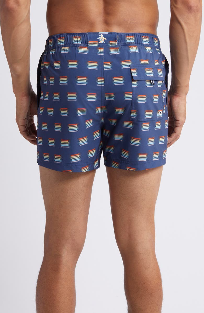 Original Penguin Print Swim Trunks, Alternate, color, Sargasso Sea
