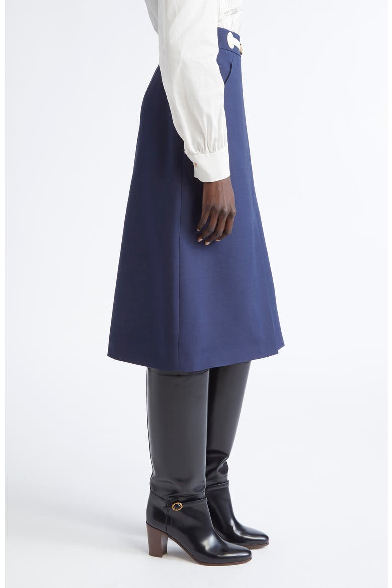 Belted Virgin Wool & Silk Midi Skirt, Alternate, color, INDIGO MULTI