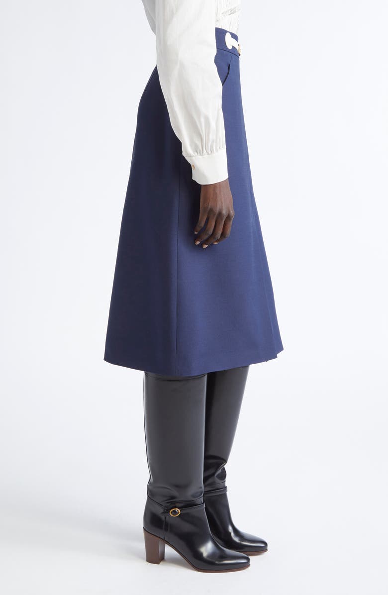 Valentino Garavani Belted Virgin Wool & Silk Midi Skirt, Alternate, color, Indigo Multi