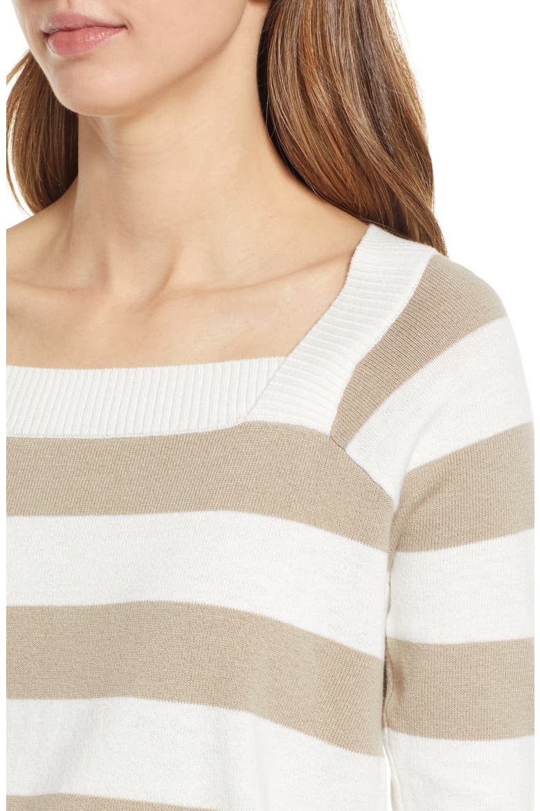 Stripe Cotton & Merino Wool Sweater, Alternate, color, WHITE- TAN COBBLESTONE STRIPE