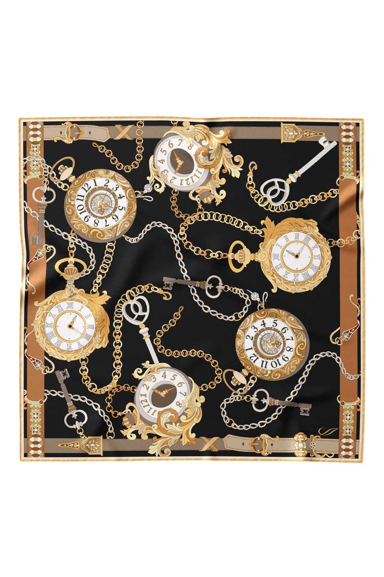 Like Clockwork - Silk Pocket Square for Men, Main, color, Black