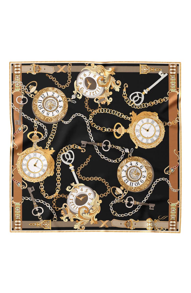 Elizabetta Like Clockwork - Silk Pocket Square for Men, Main, color, Black