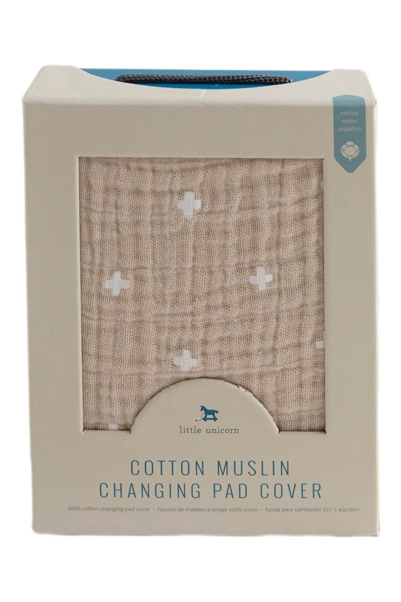Cotton Muslin Changing Pad Cover, Main, color, TAUPE CROSS