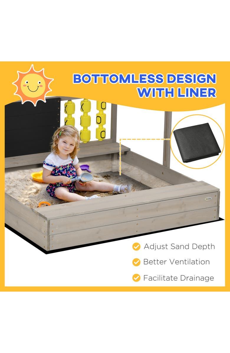Outsunny Kids Sandbox with Adjustable Canopy, Bench Seats & Chalkboard, Alternate, color, 