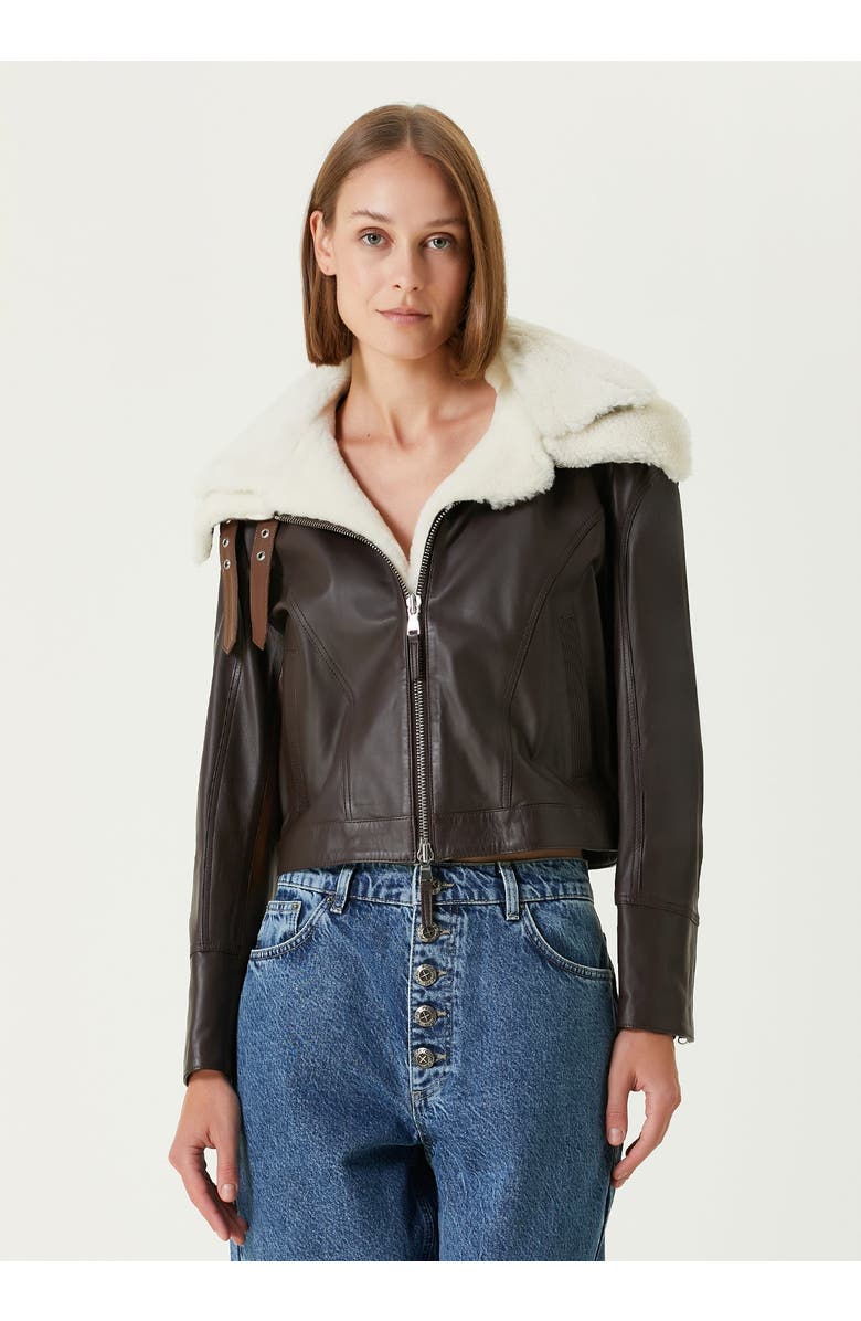 PCFG Double Collar Leather Women Jacket, Alternate, color, Brown