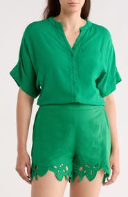 T Tahari Split Neck Shirt