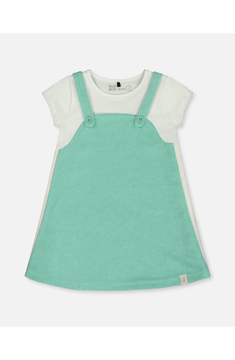 Deux par Deux Little Girl's Terry Cloth Dress Turquoise And Off-White, Main, color, Turquoise And Off-White