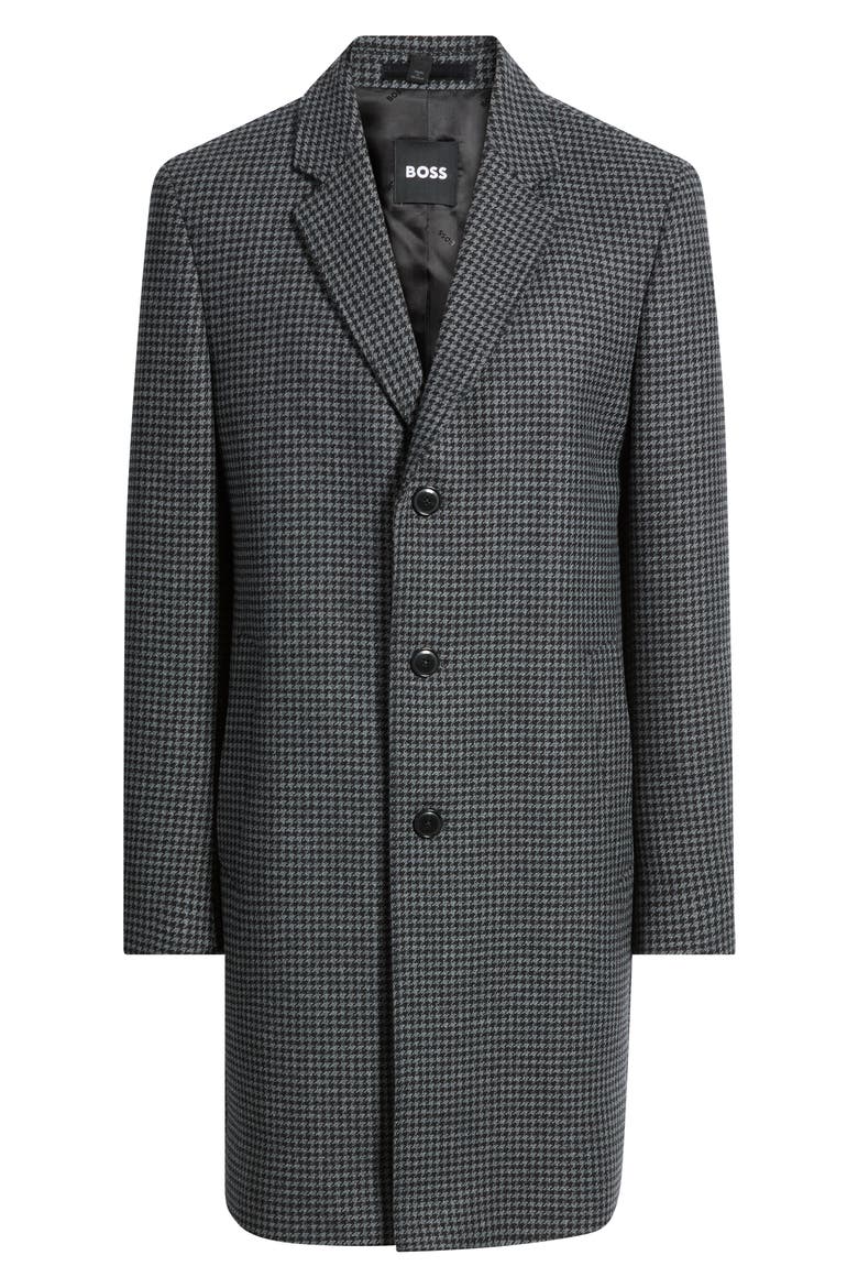 Houndstooth Wool Blend Coat, Alternate, color, BLACK