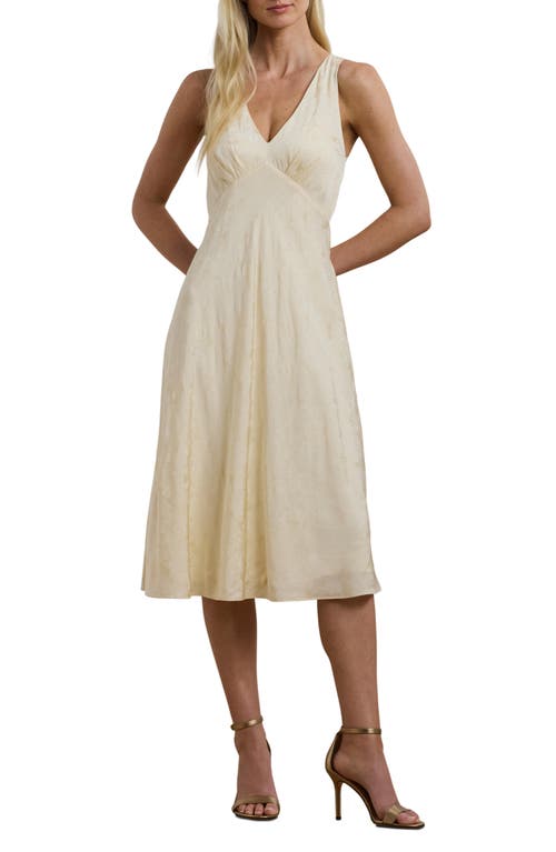 Shop Ralph Lauren Lauren  Floral Jacquard Sleeveless Midi Dress In Ivory Beige