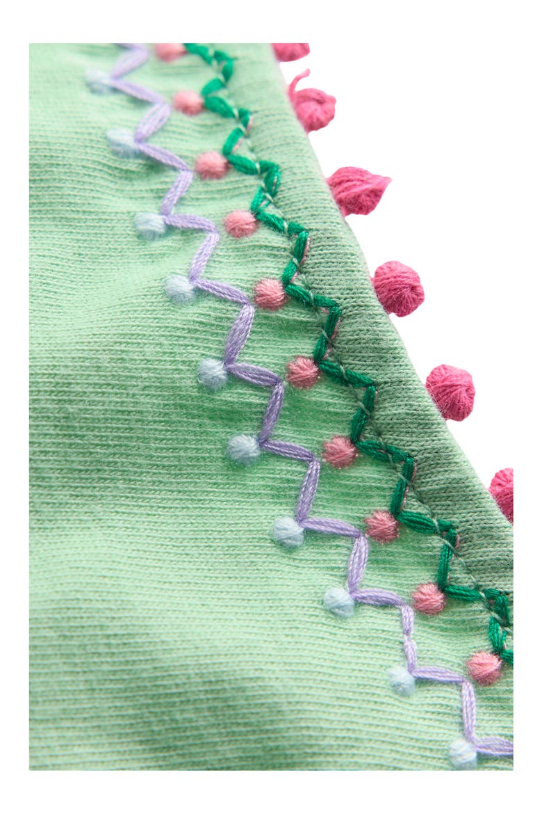 Kids' Embroidered Pom Trim Puff Sleeve Cotton T-Shirt, Alternate, color, PISTACHIO GREEN