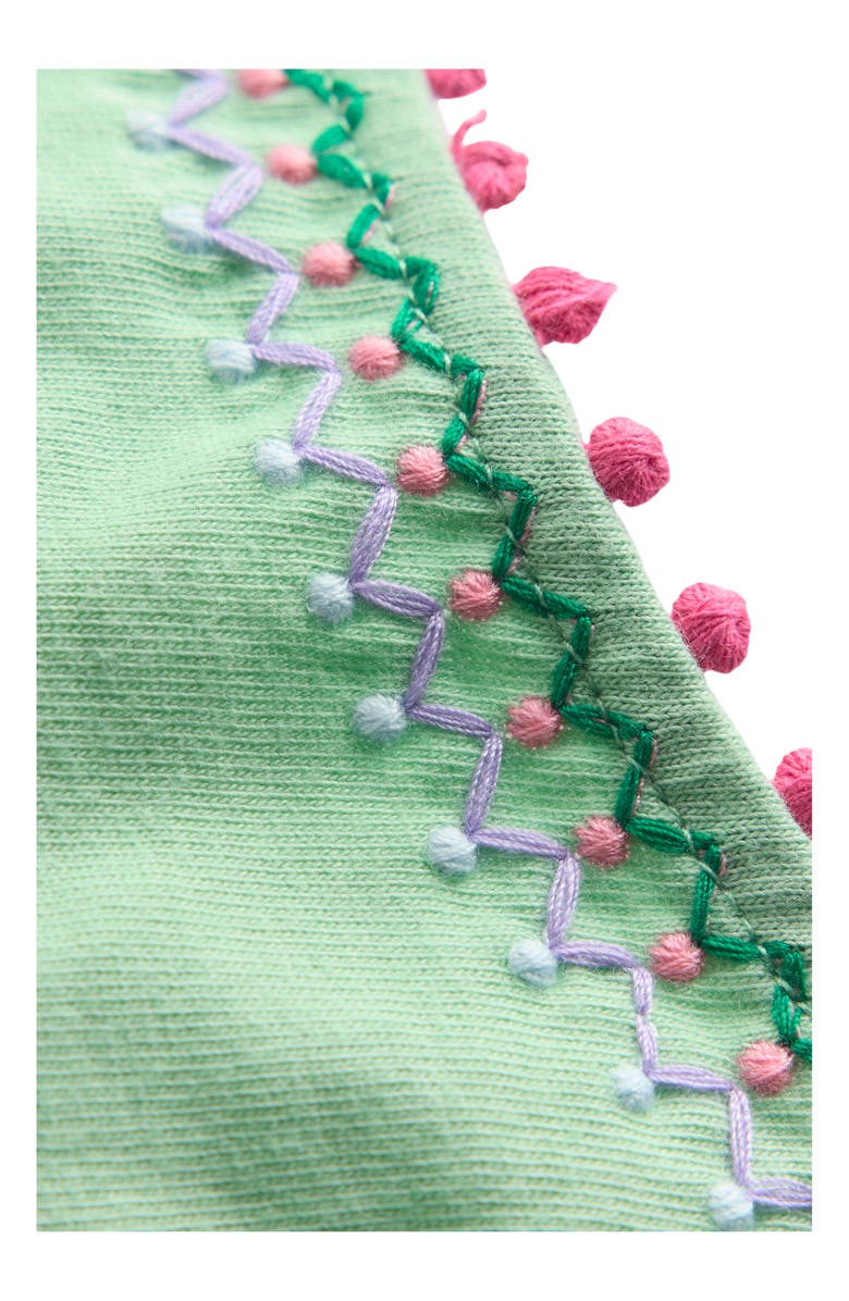 Mini Boden Kids' Embroidered Pom Trim Puff Sleeve Cotton T-Shirt, Alternate, color, Pistachio Green