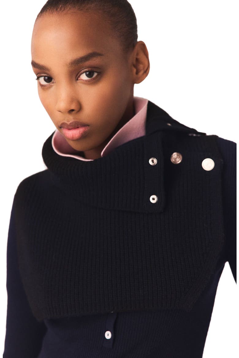Button-up wool mix collar wrap, Alternate, color, Black