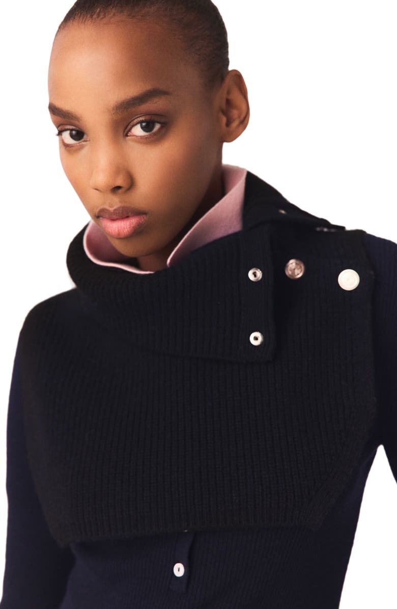 maje Button-up wool mix collar wrap, Alternate, color, Black