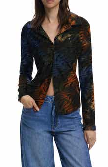 Desigual Abstract Stripe Metallic Long Sleeve Button-Up Shirt