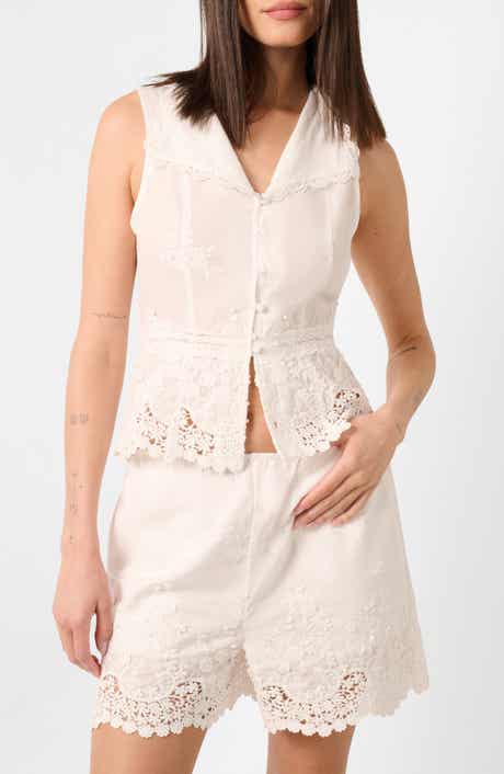 WeWoreWhat Floral Lace Collared Button-Up Top