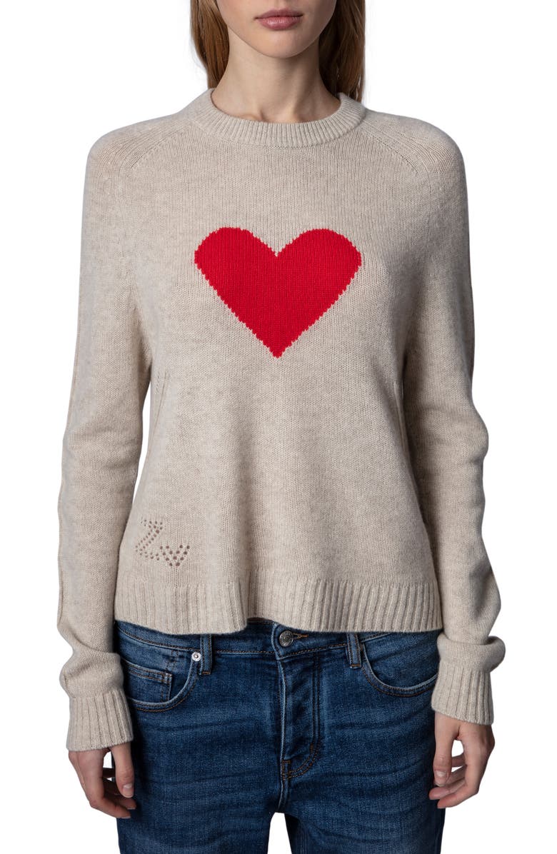 Zadig & Voltaire Lili Heart Cashmere Sweater, Main, color, 