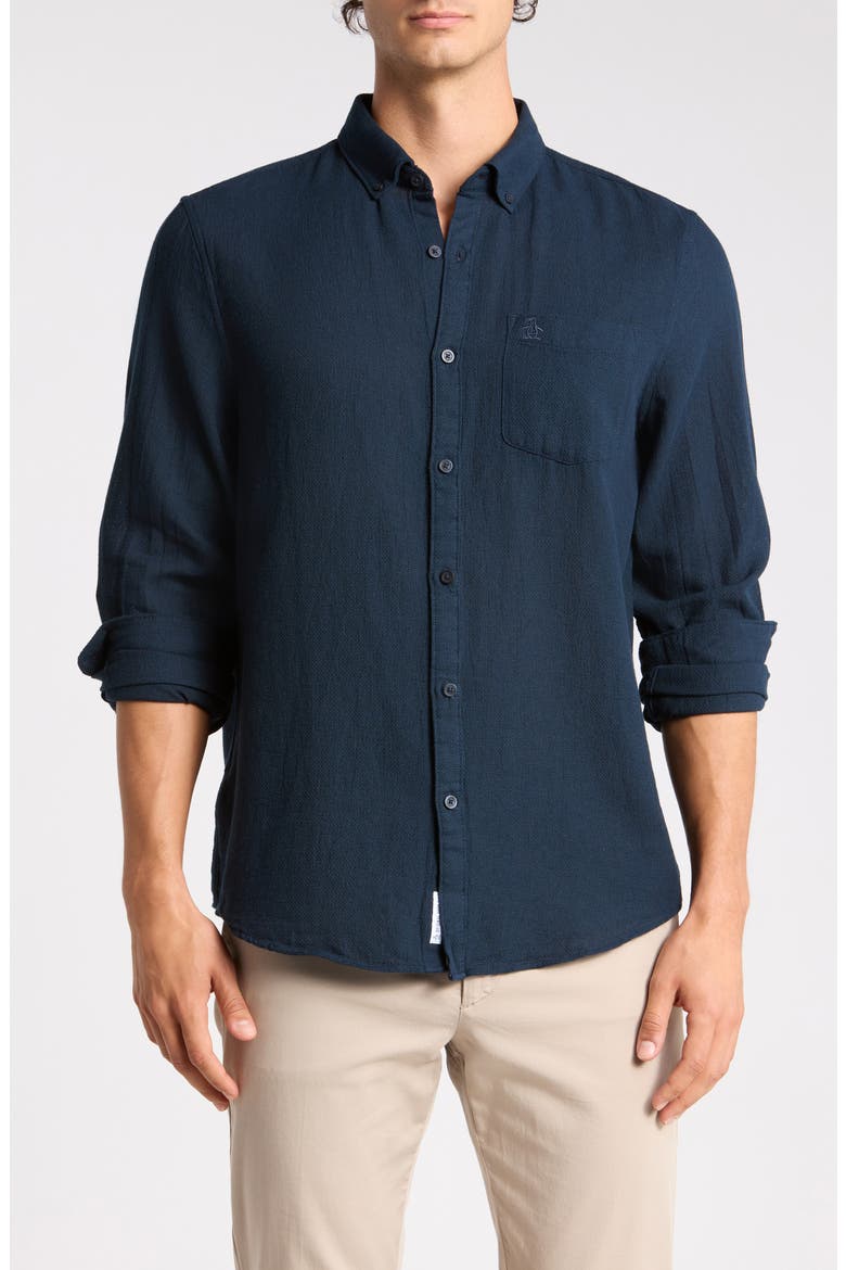 Long Sleeve Dobby Texture Button-Up Shirt, Main, color, DARK SAPPHIRE