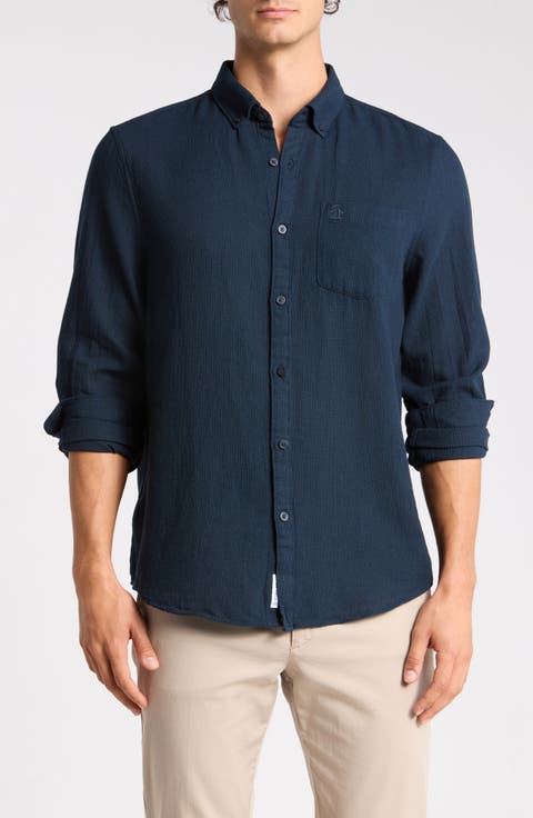 Long Sleeve Dobby Texture Button-Up Shirt