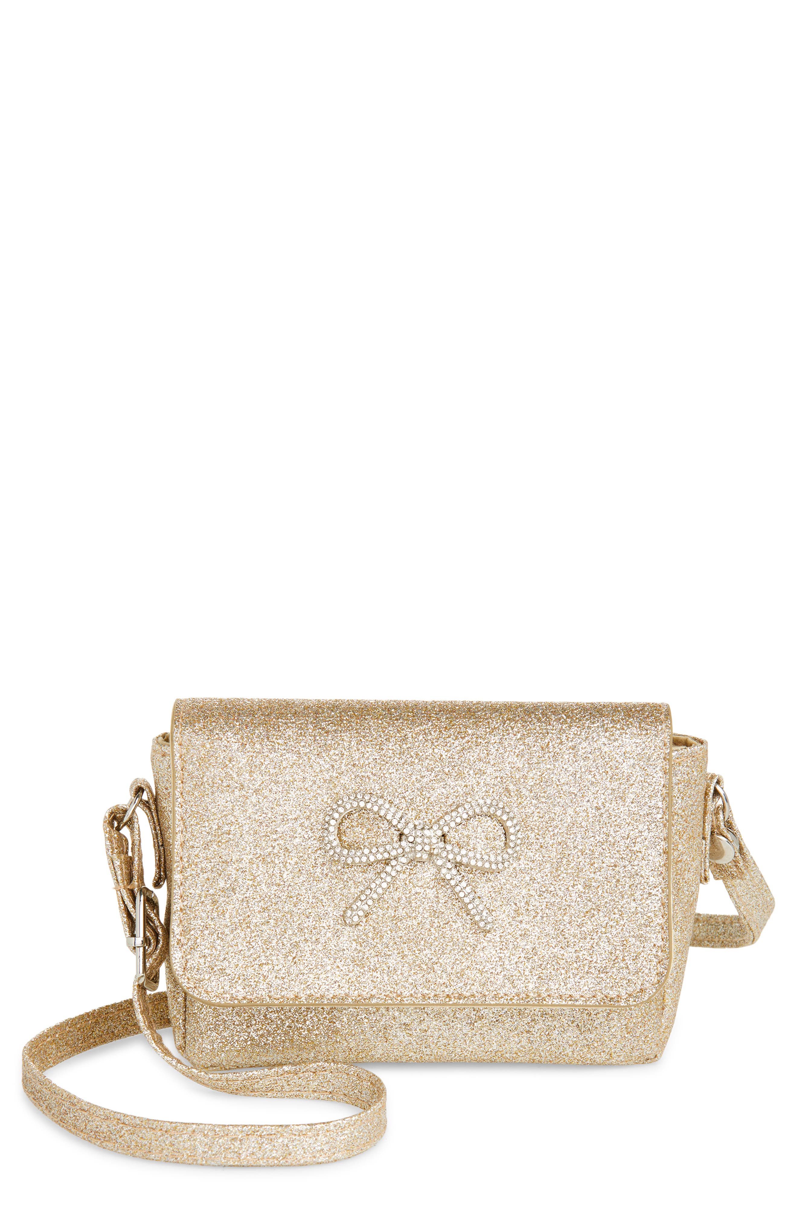 Ruby & Ry Kids' Crystal Bow Glitter Crossbody Bag, Main, color, Gold