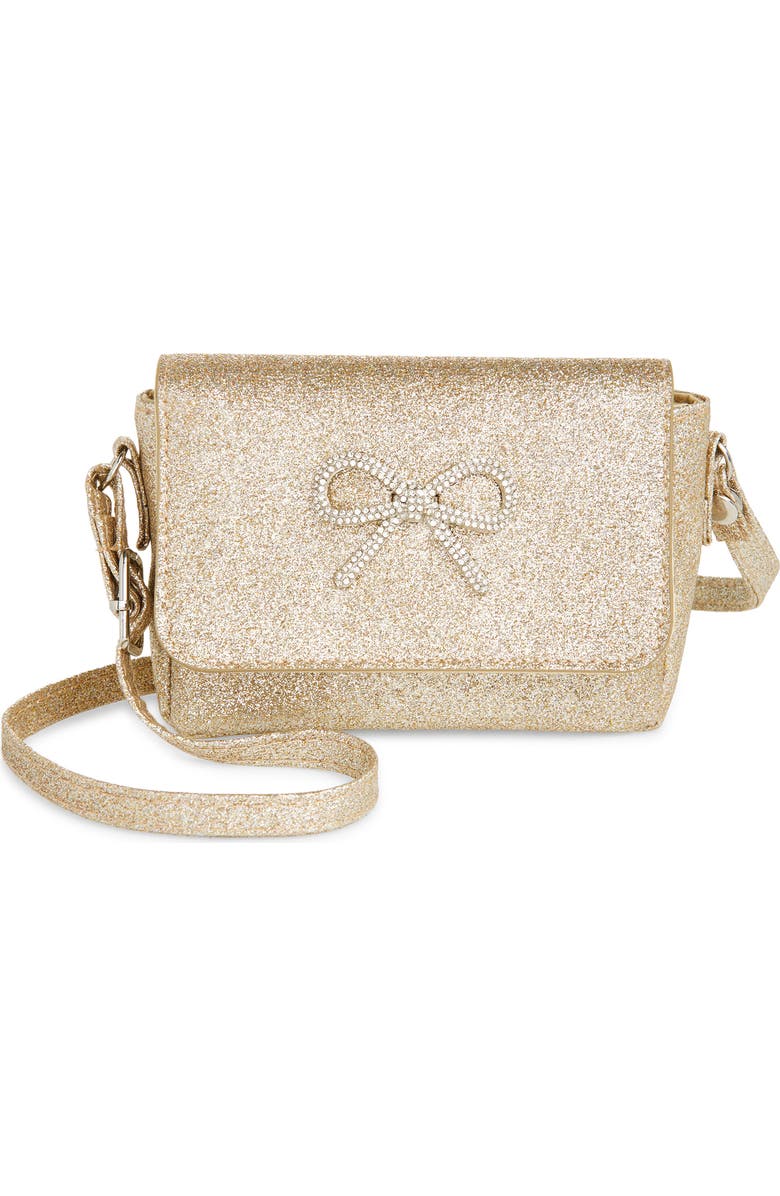 Ruby & Ry Kids' Crystal Bow Glitter Crossbody Bag, Main, color, Gold