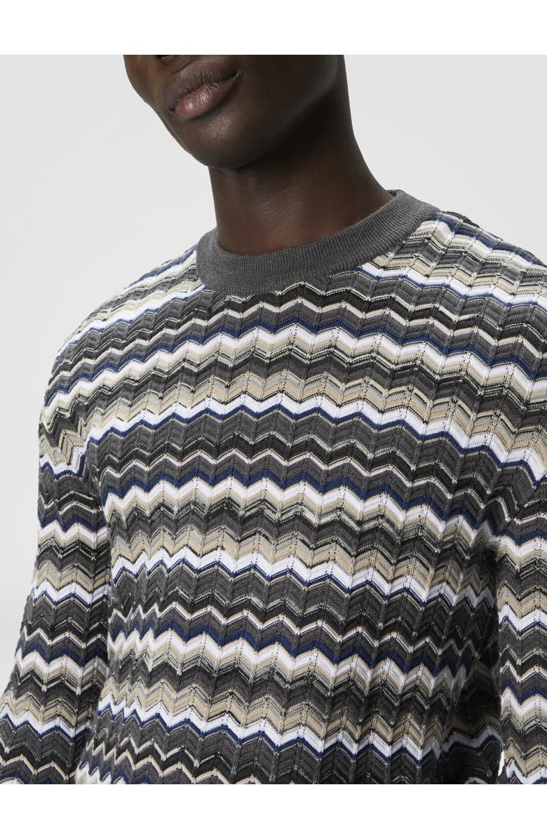 Missoni Crew Neck Sweater With Zigzag Pattern, Alternate, color, Grey & Beige