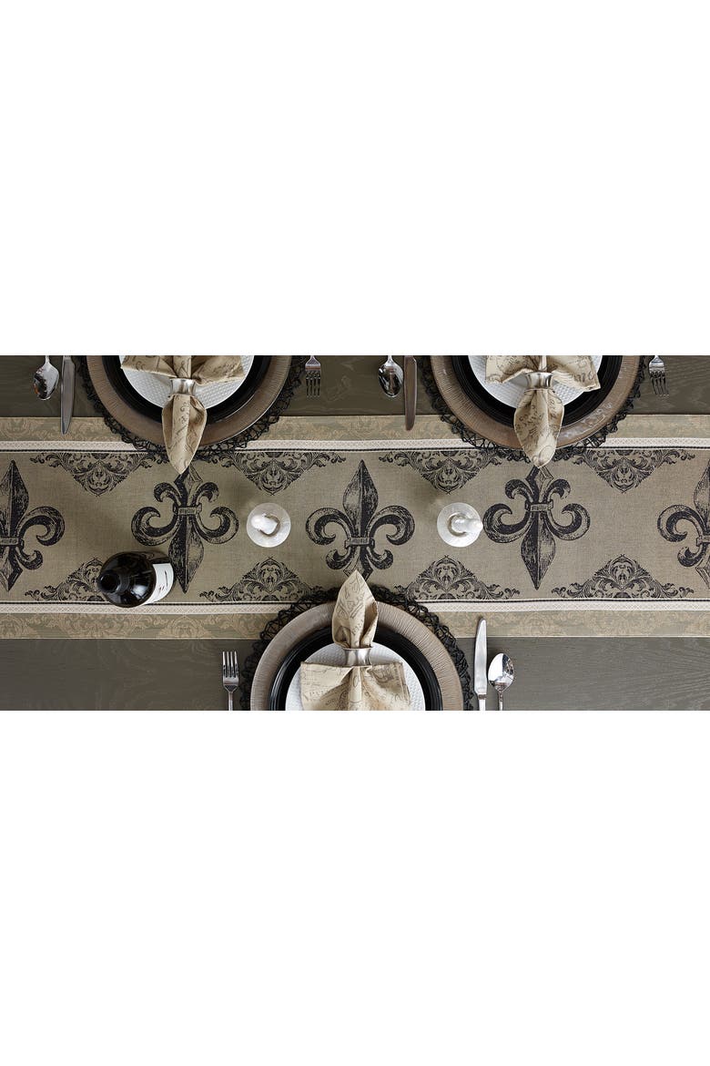 Fleur De Lis Stripe Jacquard Table Runner 14X72, Alternate, color, Gold