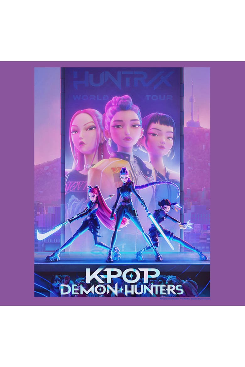 Girl's KPop Demon Hunters HUNTR/X World Tour Poster  Graphic T-Shirt, Alternate, color, Purple Berry
