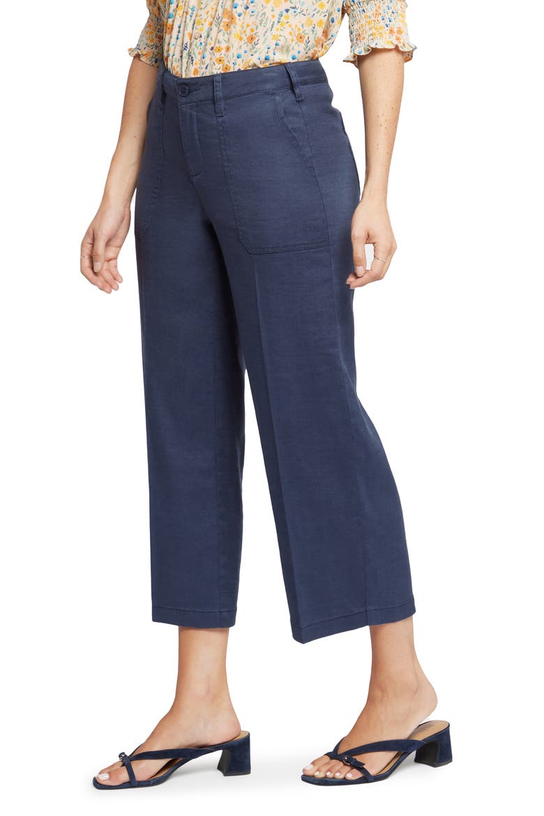 Linen Blend Crop Wide Leg Pants, Alternate, color, OXFORD NAVY