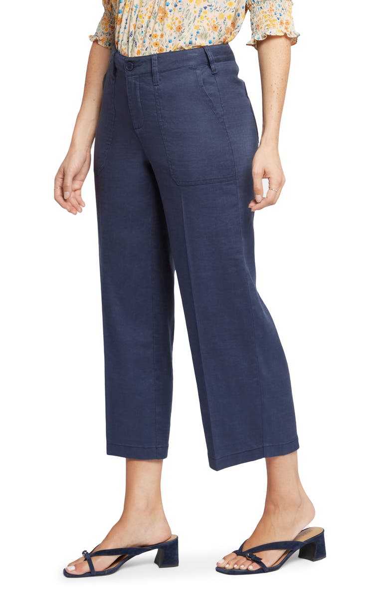 NYDJ Linen Blend Crop Wide Leg Pants, Alternate, color, Oxford Navy