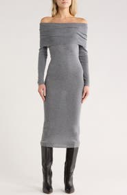 WAYF Off the Shoulder Long Sleeve Sweater Dress