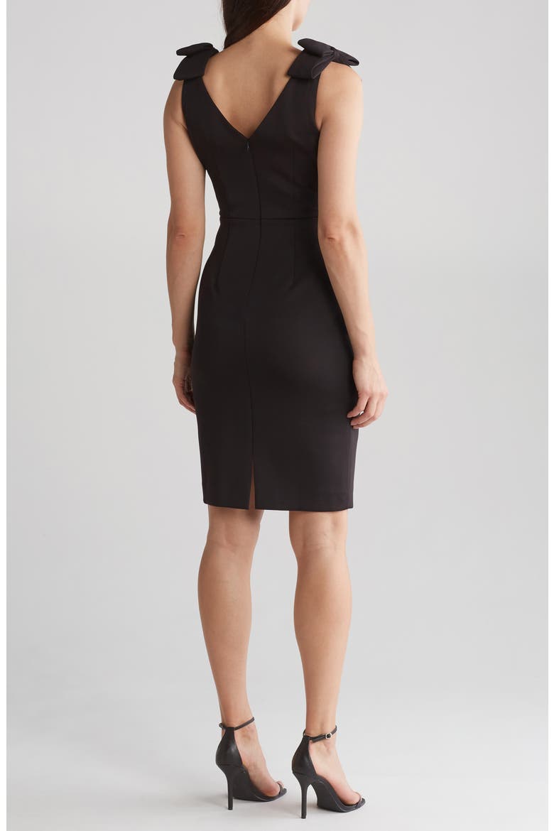 Bow Shoulder Crepe Sheath Dress, Alternate, color, BLACK