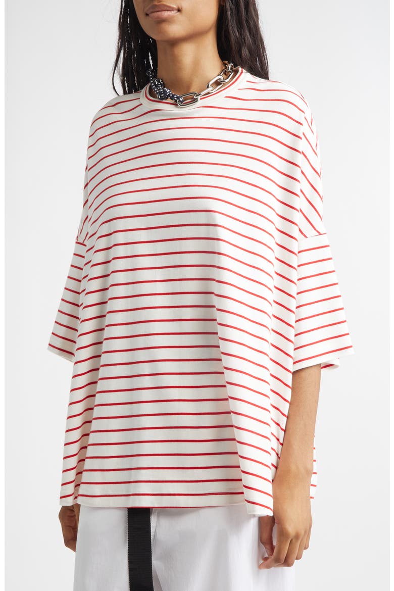 Stripe Oversize Cotton T-Shirt, Alternate, color, WHITE / RED STRIPE