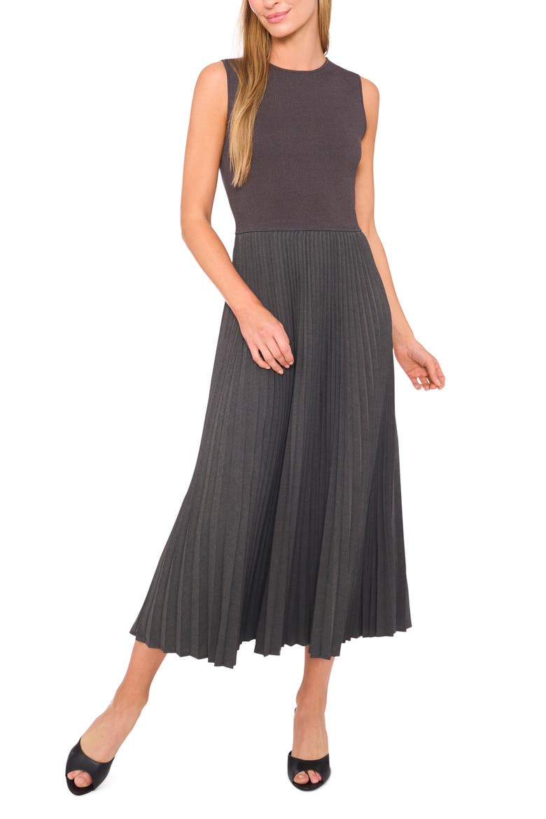 Mixed Media Sleeveless Maxi Dress, Main, color, GREYSTONE HEATHER