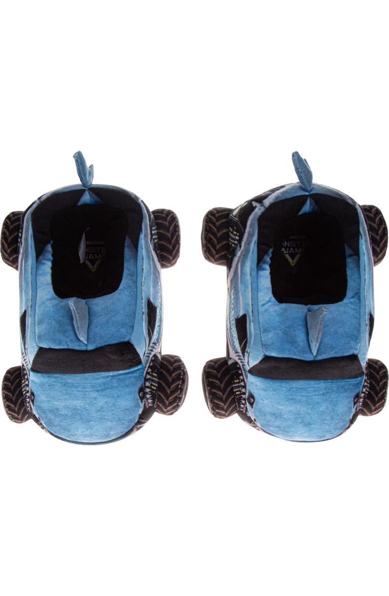 Monster Jam "Megalodon" Boys' 3D Plush Slippers, Alternate, color, Blue Black