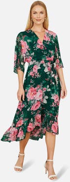 Yumi Midi Dip Hem Wrap Midi Dress