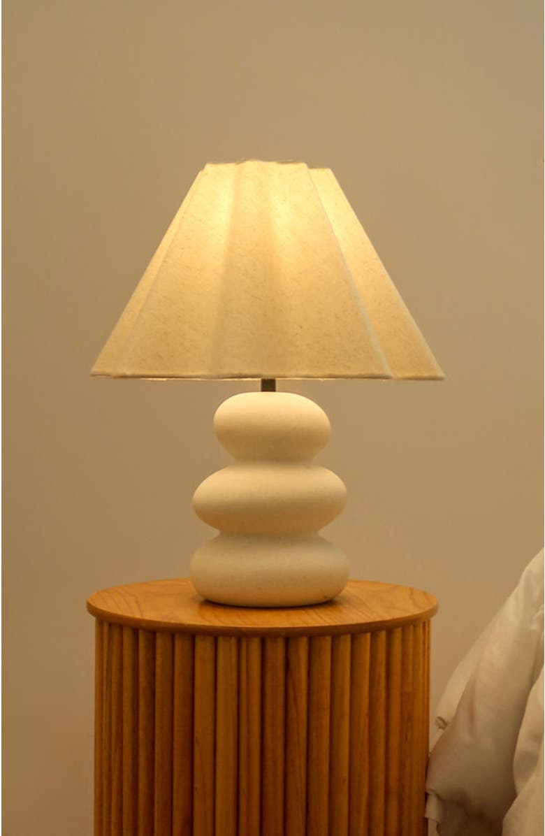 Brightech Kelsey 17.5" Modern Organic Shape LED Table Lamp with Ceramic Base and Wavy Cotton Fabric Shade, Alternate, color, Cream