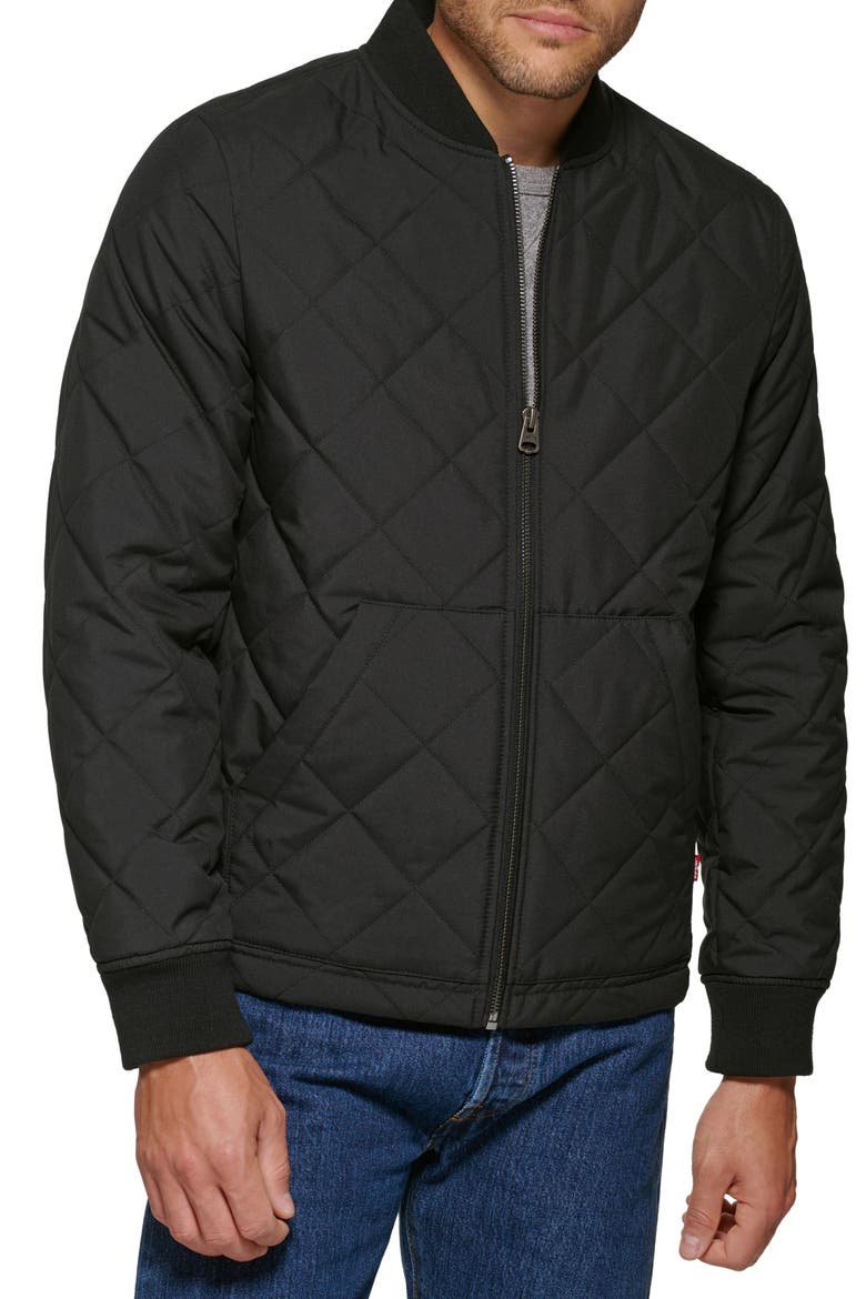 Diamond Quilted Bomber Jacket, Main, color, BLACK